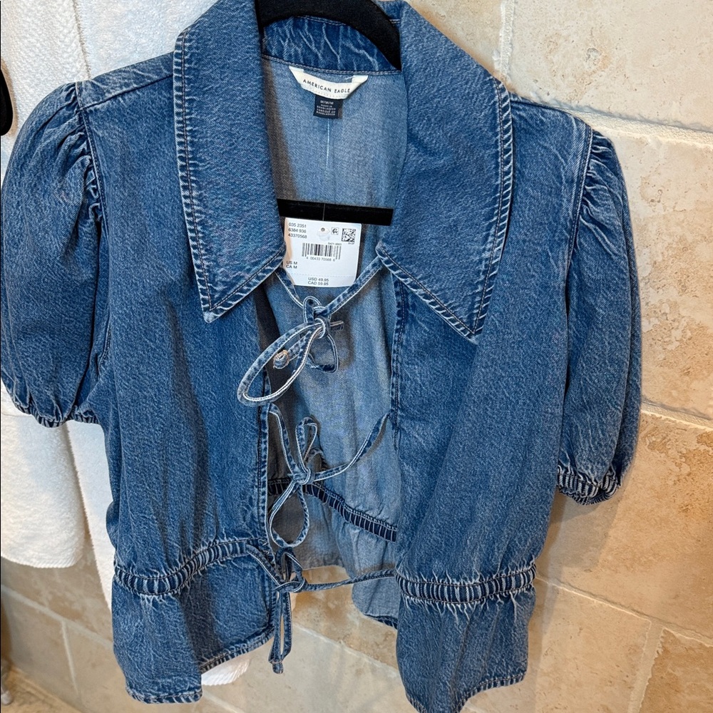 American Eagle Outfitters Denim Lace-Up Jacket